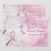Invitation de fête rose argentée avec baguette et  (Devant / Derrière)