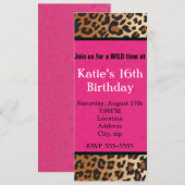 Invitation de fête rose chaud à impression léopard (Devant / Derrière)