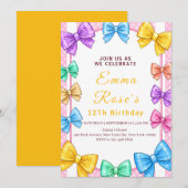 Invitation de fête ruban coloré pour filles (Devant / Derrière)