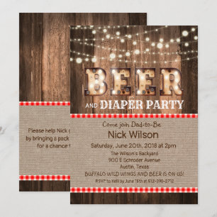 Invitation de fête rustique bière et couche