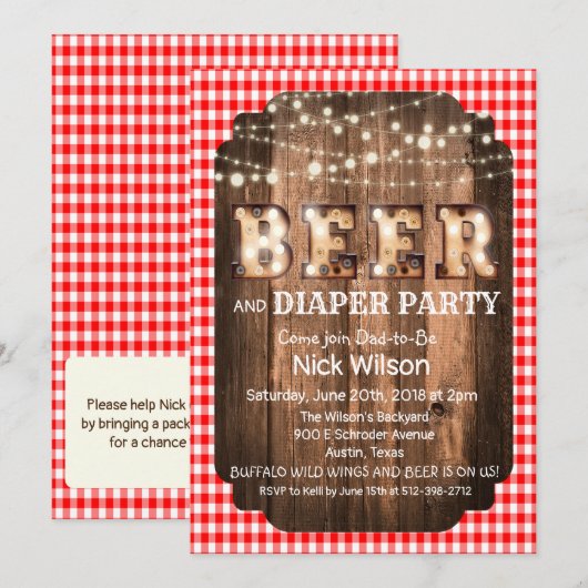 Invitation de fête rustique bière et couche (Devant / Derrière)