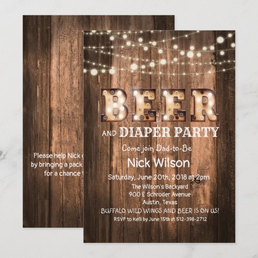 Invitation de fête rustique bière et couche (Devant / Derrière)