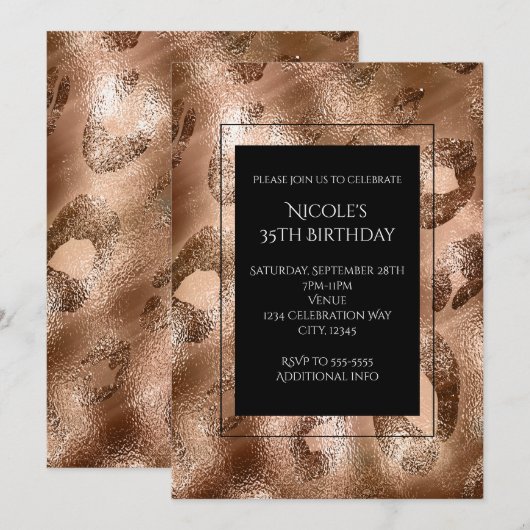 Invitation de fête sauvage chic en léopard bronze (Devant / Derrière)