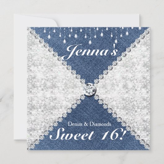 Invitation de fête scintillante Denim & Diamonds (Devant)