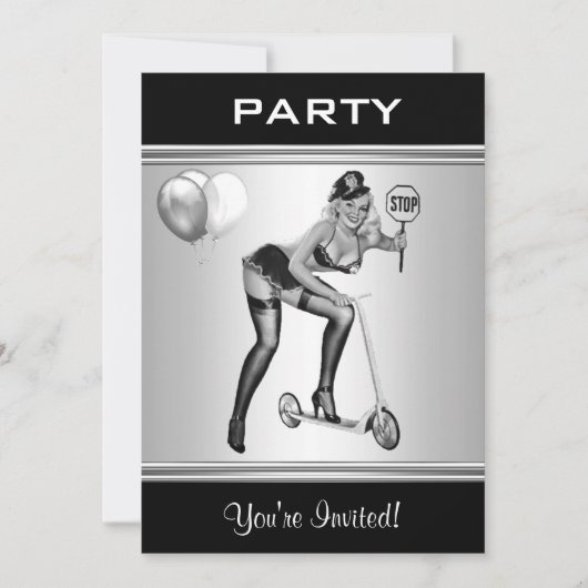 Invitation de fête Style Pin-Up Fille Noir & Blanc (Devant)