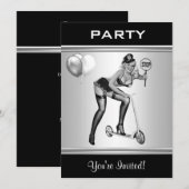 Invitation de fête Style Pin-Up Fille Noir & Blanc (Devant / Derrière)