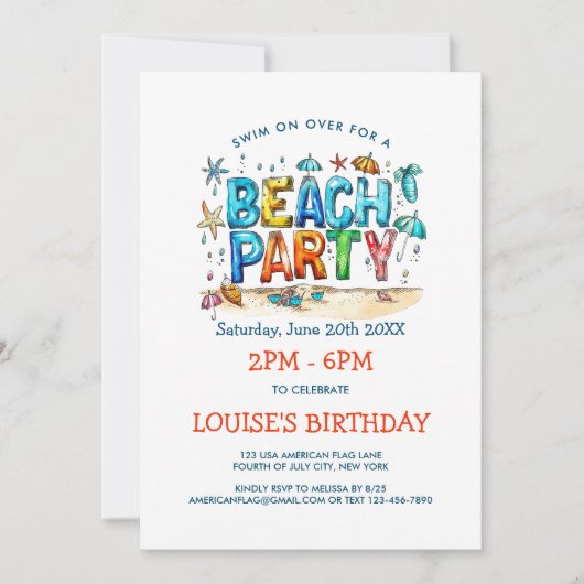 Invitation de fête sur la plage dans le style graf (Devant)