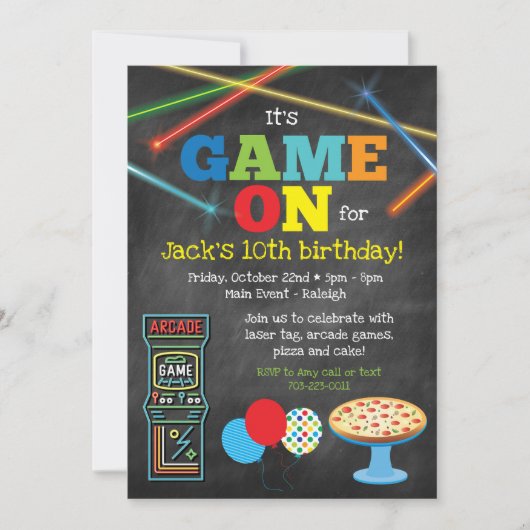 Invitation de fête sur tableau noir Game On Arcade (Devant)