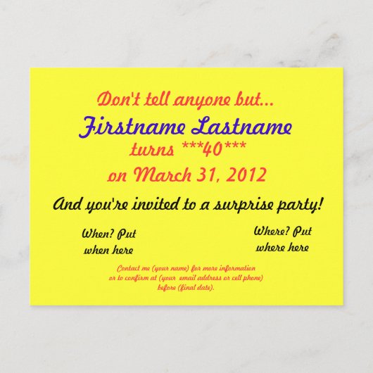 Invitation de fête surprise d'anniversaire top sec (Dos)