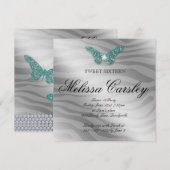 Invitation de fête Sweet 16 bijoux papillon zèbre  (Devant / Derrière)