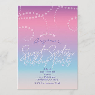 Invitation de fête Sweet Sixteen 16 rose violet bl