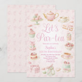 Invitation de fête Tea Party rose théière tasse à  (Devant / Derrière)