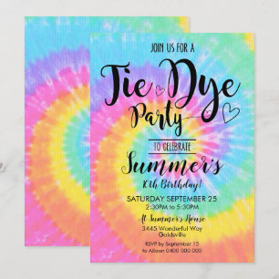 Invitation de fête Tie Dye Hippy Tie Dye