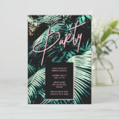 Invitation de fête tropicale Feuille de palmier (Debout devant)