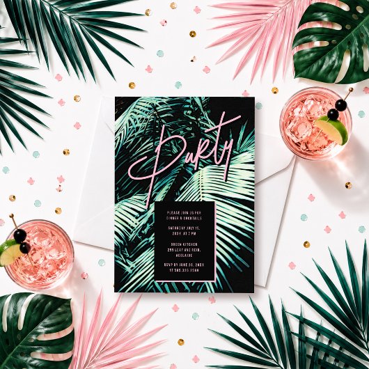 Invitation de fête tropicale Feuille de palmier
