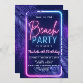 Invitation de fête tropicale néon plage (Devant / Derrière)
