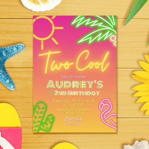 Invitation de fête tropicale rose néon pour une so