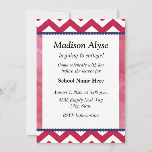 Invitation de fête Trunk Rouge Blanc Navy Chevron (Devant)