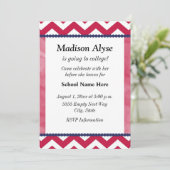 Invitation de fête Trunk Rouge Blanc Navy Chevron (Debout devant)