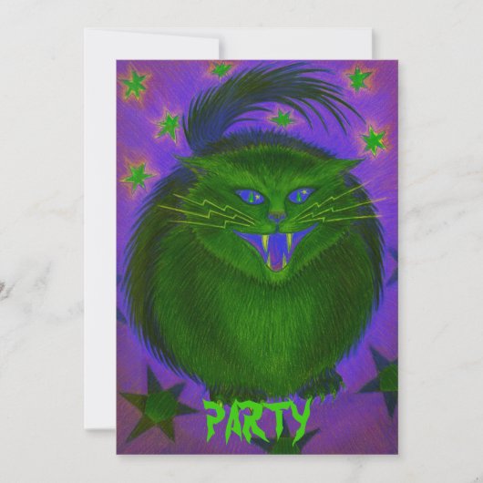 Invitation de "fête" verte de chat effrayant (Devant)