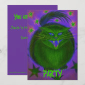 Invitation de "fête" verte de chat effrayant (Devant / Derrière)