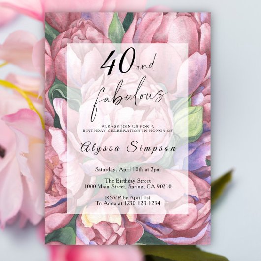 Invitation de fête vintage Floral 40e anniversaire