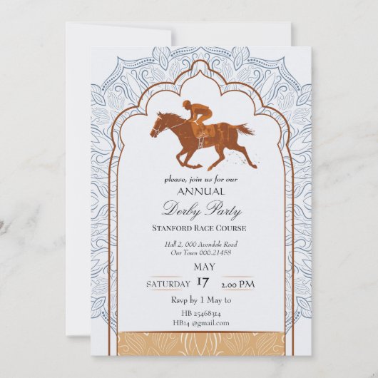 Invitation de fête vintage Kentucky Derby Course d (Devant)