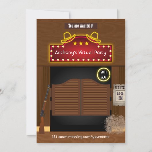 Invitation de Fête Virtuelle Wild West Cowboy (Devant)