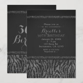 Invitation de fête Zebra Sparkle Silver & Black Gl (Devant / Derrière)