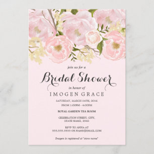 Invitation de Fêtes des mariées florales rose pâle