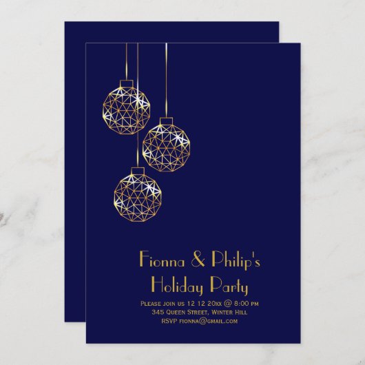 Invitation de Fêtes Moderne - bleu (Devant / Derrière)