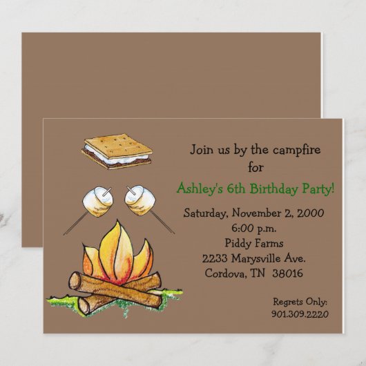 Invitation de feu de camp de Smore (Devant / Derrière)