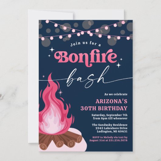 Invitation de feu de camp rose moderne, Bassin de  (Devant)