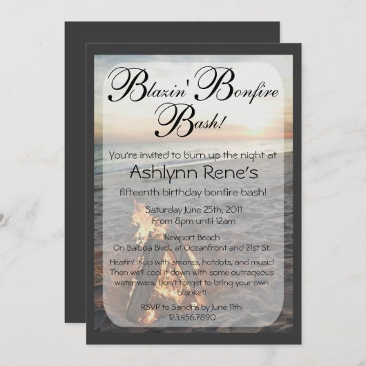Invitation de feu de plage (Devant / Derrière)