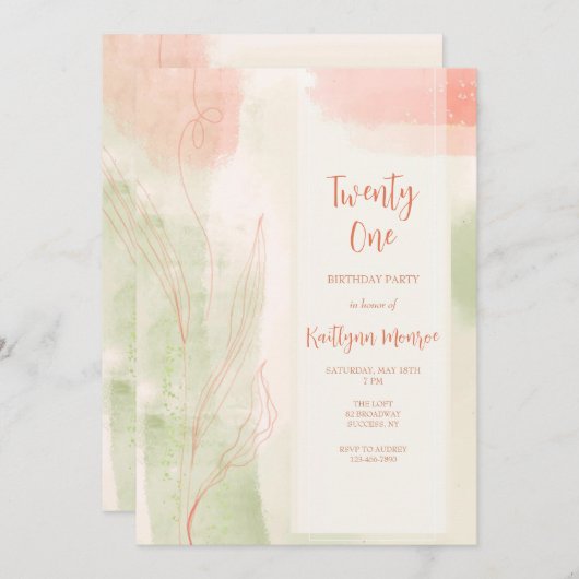 Invitation de feuillage à l'aquarelle (Devant / Derrière)