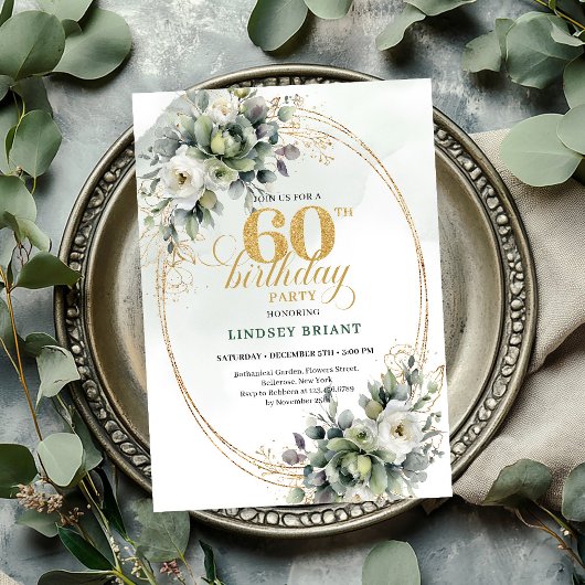 Invitation de feuille verte et blanche pour 60e an