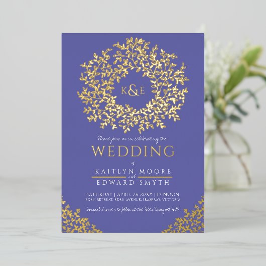 Invitation de feuilles de couronne mariage (Debout devant)