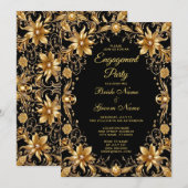 Invitation de fiançailles à la florale dorée (Devant / Derrière)