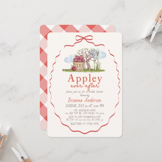 Invitation de Fiançailles Appley Ever After sous l (Devant/Arrière en situation)