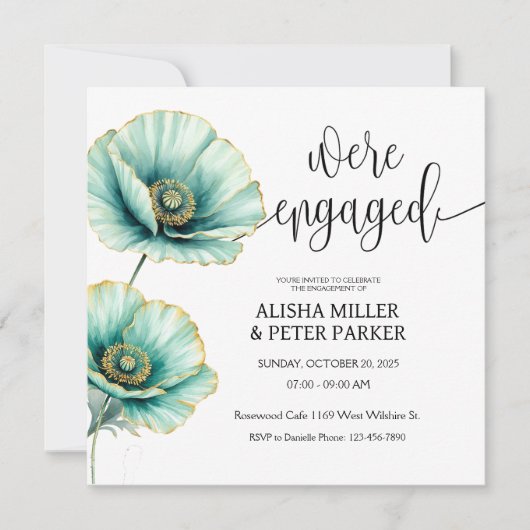 Invitation de fiançailles aquarelle bleu menthe (Devant)