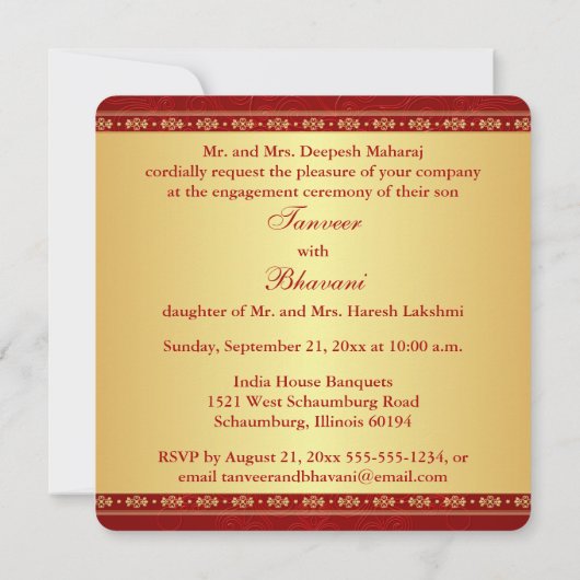 Invitation de fiançailles avec rouleaux dorés et r (Dos)