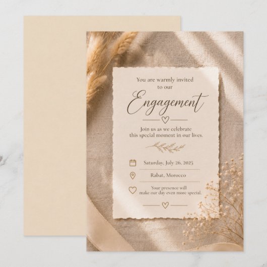 Invitation de fiançailles beige minimaliste (Devant / Derrière)