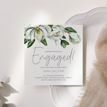 Invitation de Fiançailles blanc Magnolia Floral Ru