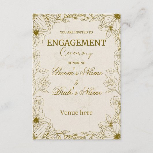 Invitation de fiançailles botanique dorée élégante (Devant)