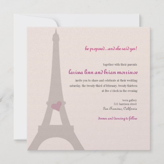 Invitation de fiançailles de Tour Eiffel de Paris (Devant)