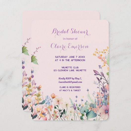 Invitation de Fiançailles Fleur Sauvage Chic Moder (Devant / Derrière)