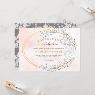 Invitation de Fiançailles Floral Blush Or Moderne