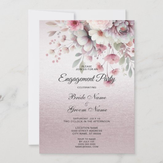 Invitation de fiançailles florale rose et blanche (Devant)