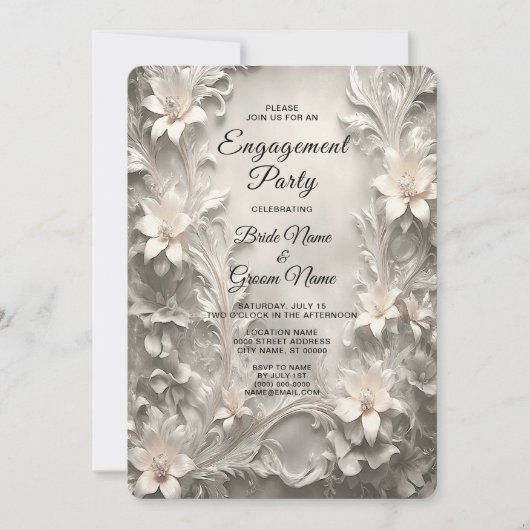 Invitation de Fiançailles floraux blancs (Devant)