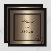 Invitation de fiançailles Glamour Café Noir Floral (Devant / Derrière)